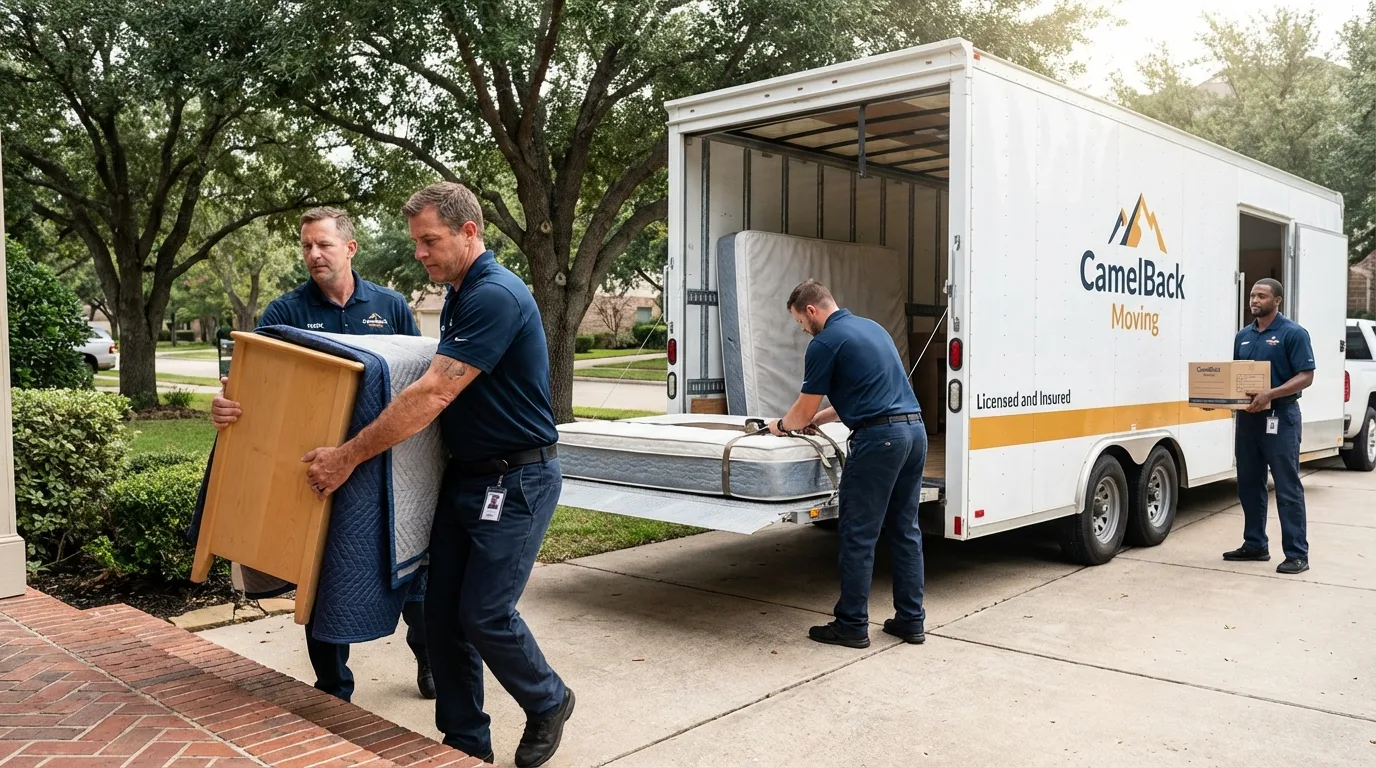 Crew loading residential truck for cross-state move from Electra, TX