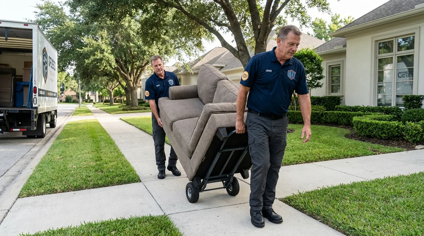 Local residential moving crew loading furniture in Electra, TX