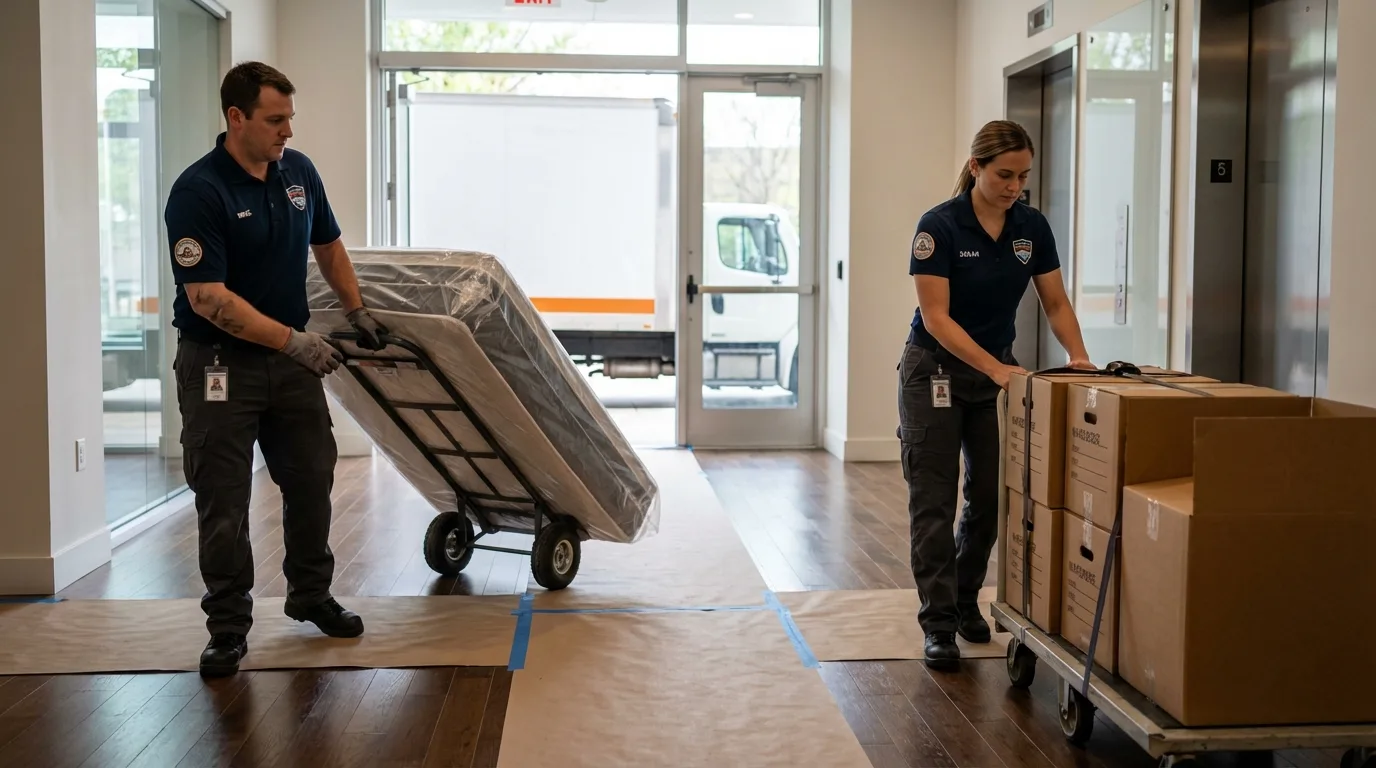 Professional apartment movers loading elevator in Electra, TX