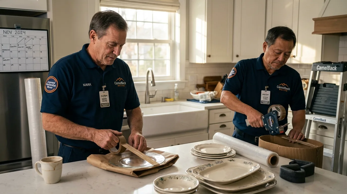 Professional crew packing kitchen dishware in Electra, TX